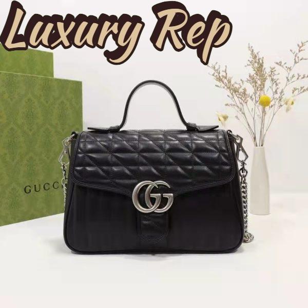 Replica Gucci Unisex GG Marmont Small Top Handle Bag Black Matelassé Leather Double G 3