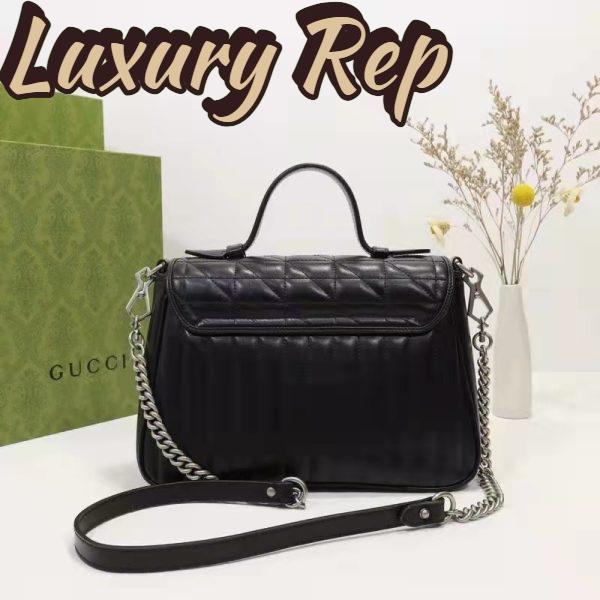 Replica Gucci Unisex GG Marmont Small Top Handle Bag Black Matelassé Leather Double G 4