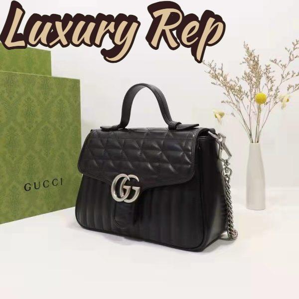 Replica Gucci Unisex GG Marmont Small Top Handle Bag Black Matelassé Leather Double G 5