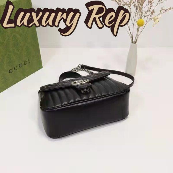 Replica Gucci Unisex GG Marmont Small Top Handle Bag Black Matelassé Leather Double G 7