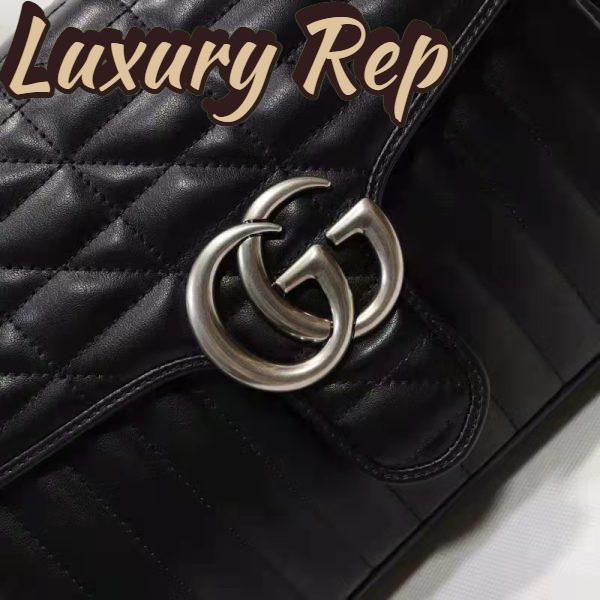Replica Gucci Unisex GG Marmont Small Top Handle Bag Black Matelassé Leather Double G 8