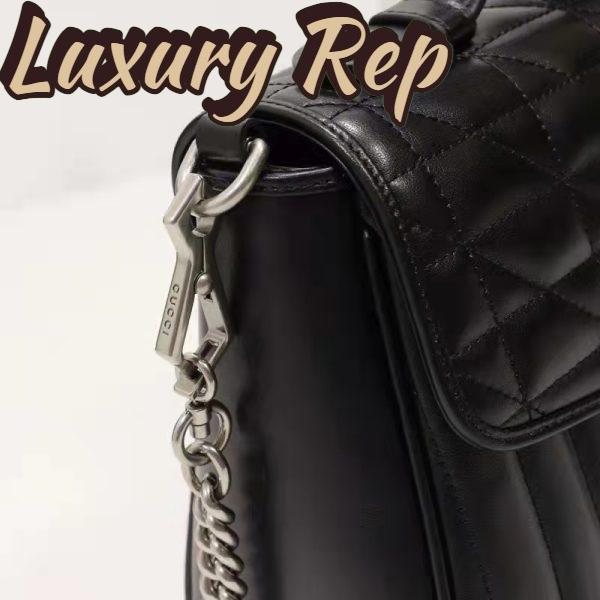 Replica Gucci Unisex GG Marmont Small Top Handle Bag Black Matelassé Leather Double G 11