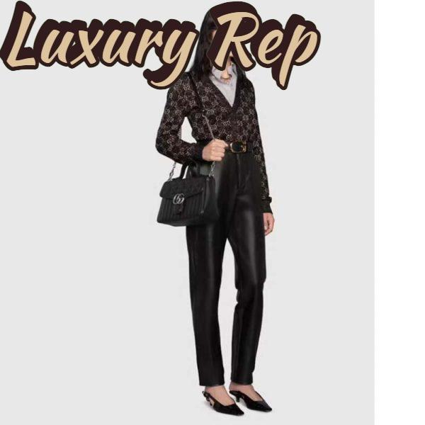 Replica Gucci Unisex GG Marmont Small Top Handle Bag Black Matelassé Leather Double G 12