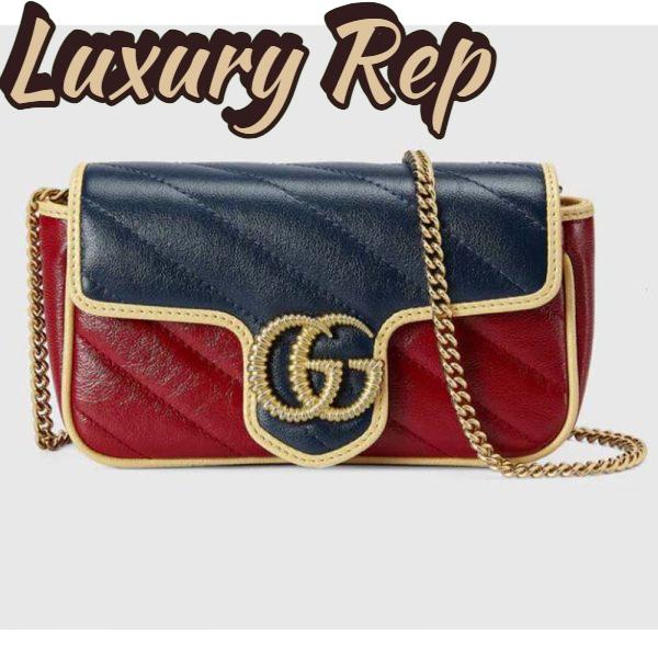 Replica Gucci Unisex GG Marmont Super Mini Bag Blue and Dark Red Diagonal Matelassé Leather