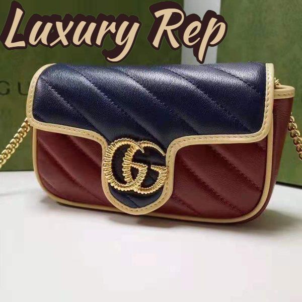 Replica Gucci Unisex GG Marmont Super Mini Bag Blue and Dark Red Diagonal Matelassé Leather 3