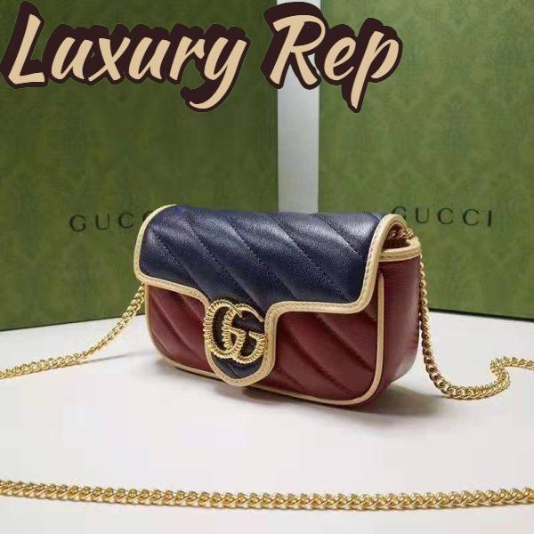 Replica Gucci Unisex GG Marmont Super Mini Bag Blue and Dark Red Diagonal Matelassé Leather 4