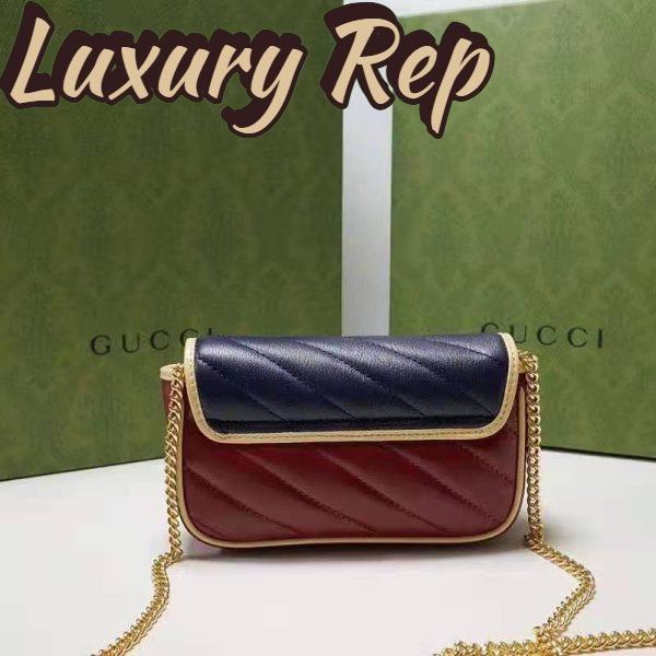 Replica Gucci Unisex GG Marmont Super Mini Bag Blue and Dark Red Diagonal Matelassé Leather 5