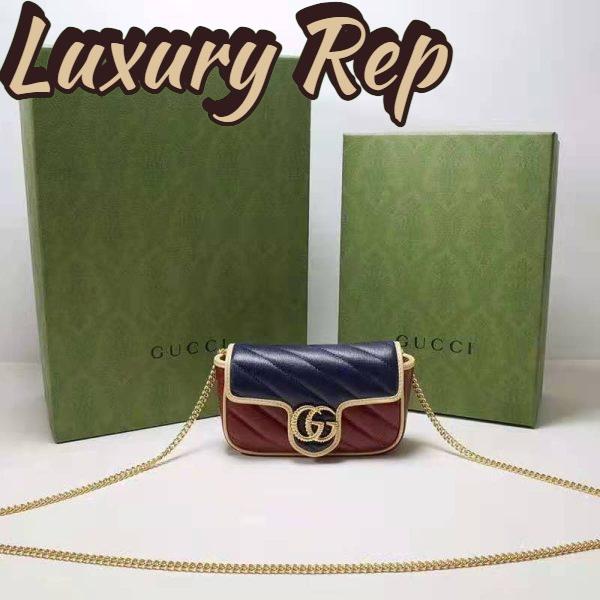 Replica Gucci Unisex GG Marmont Super Mini Bag Blue and Dark Red Diagonal Matelassé Leather 6