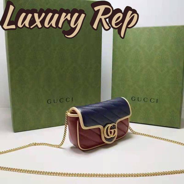 Replica Gucci Unisex GG Marmont Super Mini Bag Blue and Dark Red Diagonal Matelassé Leather 7