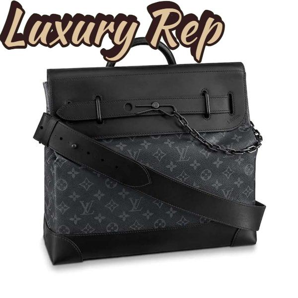 Replica Louis Vuitton LV Men Steamer PM Bag in Monogram Eclipse Coated Canvas-Black