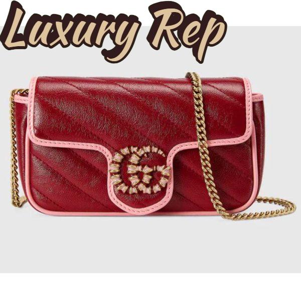 Replica Gucci Unisex GG Marmont Super Mini Bag Dark Red Diagonal Matelassé Leather