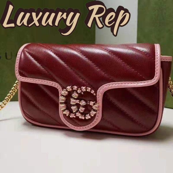 Replica Gucci Unisex GG Marmont Super Mini Bag Dark Red Diagonal Matelassé Leather 3