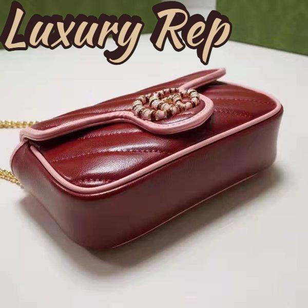 Replica Gucci Unisex GG Marmont Super Mini Bag Dark Red Diagonal Matelassé Leather 4