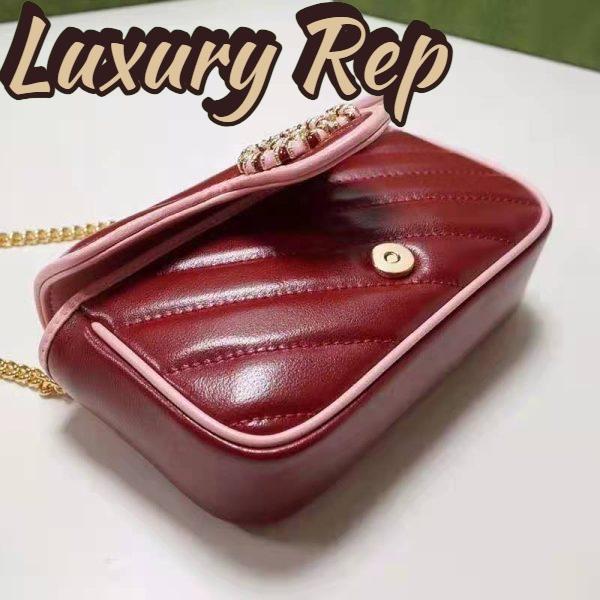 Replica Gucci Unisex GG Marmont Super Mini Bag Dark Red Diagonal Matelassé Leather 5
