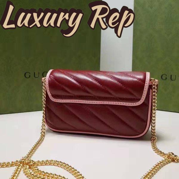 Replica Gucci Unisex GG Marmont Super Mini Bag Dark Red Diagonal Matelassé Leather 6
