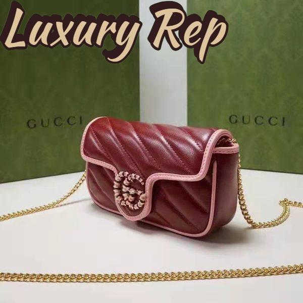 Replica Gucci Unisex GG Marmont Super Mini Bag Dark Red Diagonal Matelassé Leather 7