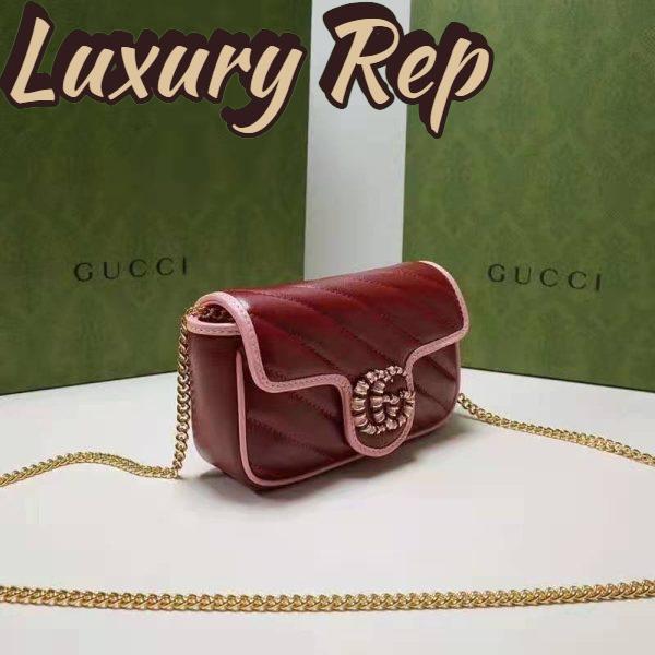 Replica Gucci Unisex GG Marmont Super Mini Bag Dark Red Diagonal Matelassé Leather 8