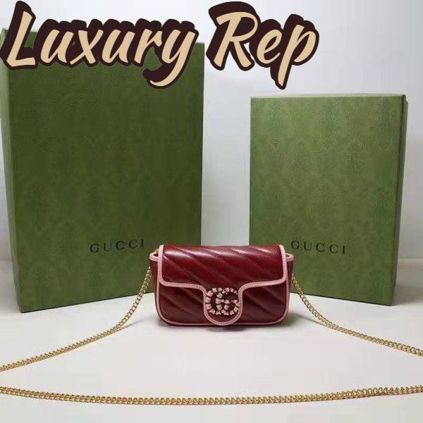 Replica Gucci Unisex GG Marmont Super Mini Bag Dark Red Diagonal Matelassé Leather 9
