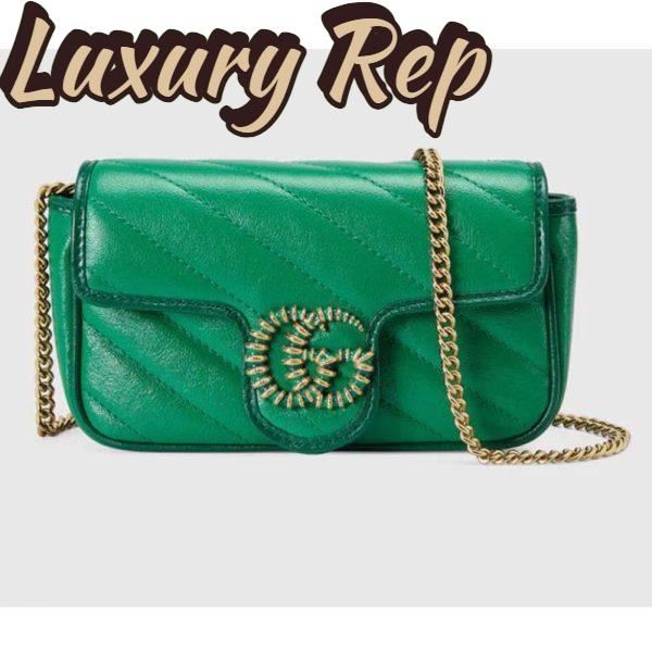 Replica Gucci Unisex GG Marmont Super Mini Bag Green Diagonal Matelassé Leather 2