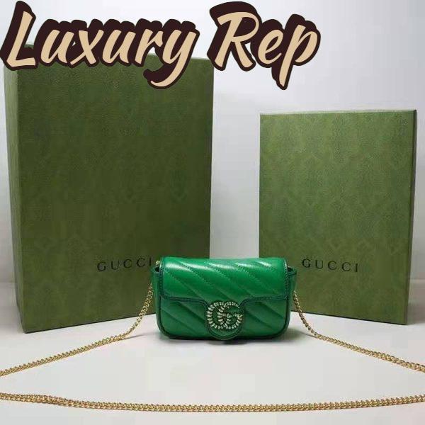 Replica Gucci Unisex GG Marmont Super Mini Bag Green Diagonal Matelassé Leather 3