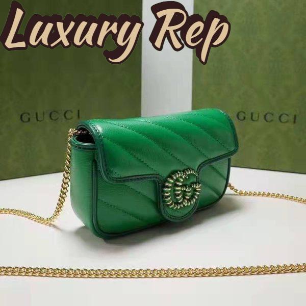 Replica Gucci Unisex GG Marmont Super Mini Bag Green Diagonal Matelassé Leather 4