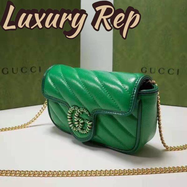 Replica Gucci Unisex GG Marmont Super Mini Bag Green Diagonal Matelassé Leather 5