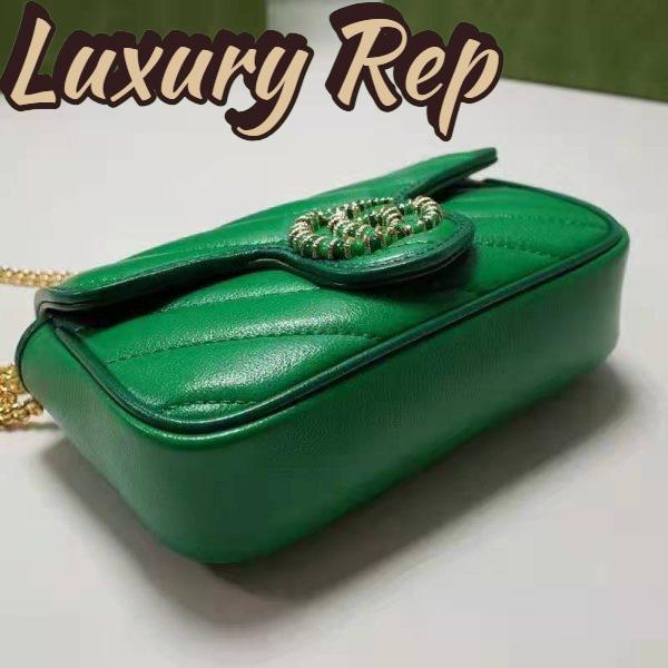Replica Gucci Unisex GG Marmont Super Mini Bag Green Diagonal Matelassé Leather 8