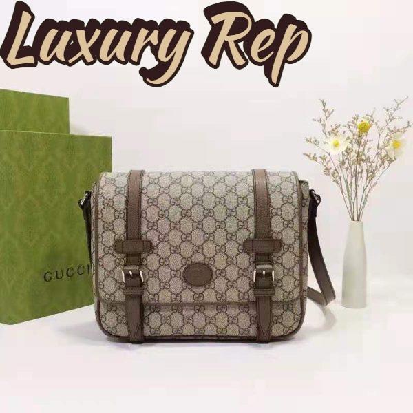 Replica Gucci Unisex GG Messenger Bag Beige Ebony GG Supreme Canvas Brown Leather 3