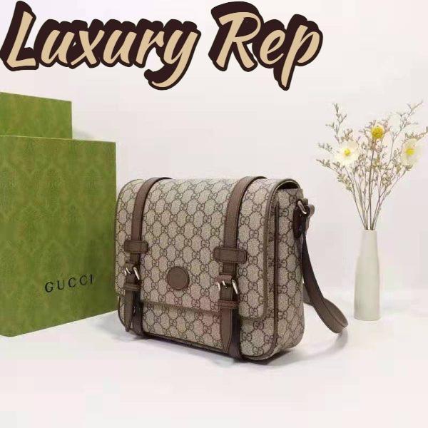 Replica Gucci Unisex GG Messenger Bag Beige Ebony GG Supreme Canvas Brown Leather 4