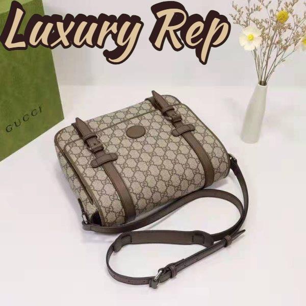 Replica Gucci Unisex GG Messenger Bag Beige Ebony GG Supreme Canvas Brown Leather 6