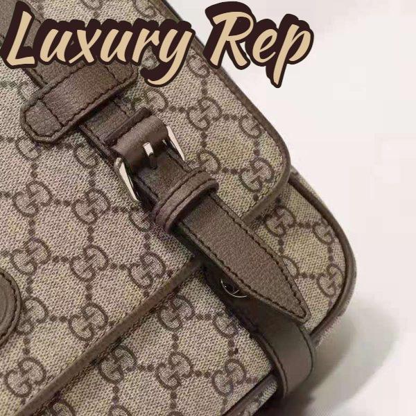 Replica Gucci Unisex GG Messenger Bag Beige Ebony GG Supreme Canvas Brown Leather 10