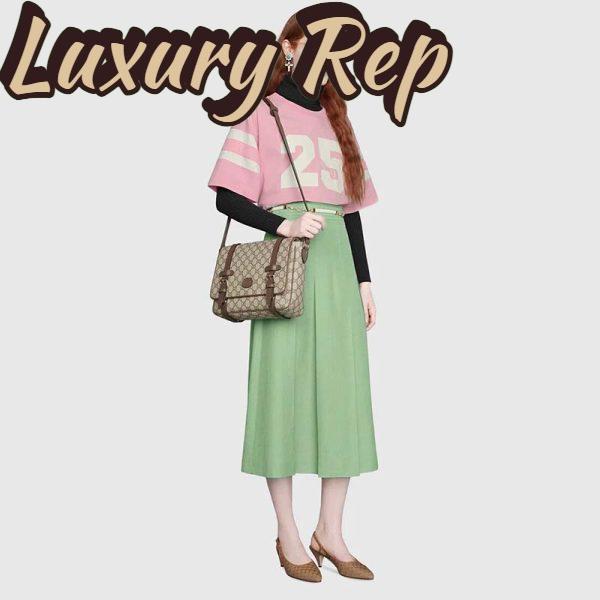 Replica Gucci Unisex GG Messenger Bag Beige Ebony GG Supreme Canvas Brown Leather 12