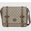Replica Gucci Unisex GG Messenger Bag Beige Ebony GG Supreme Canvas Brown Leather 14