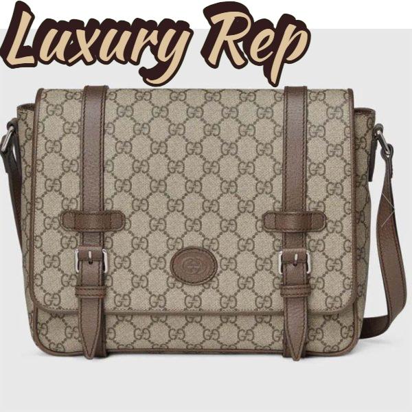 Replica Gucci Unisex GG Messenger Bag Beige Ebony GG Supreme Canvas Leather