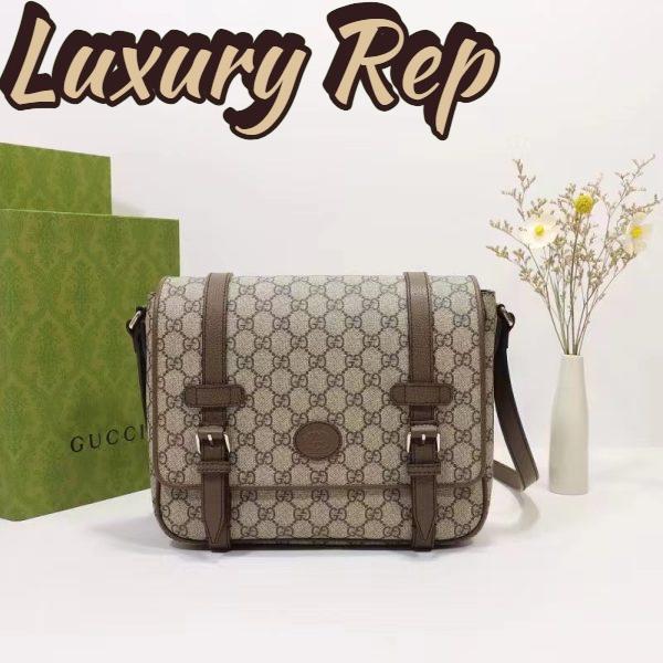 Replica Gucci Unisex GG Messenger Bag Beige Ebony GG Supreme Canvas Leather 3