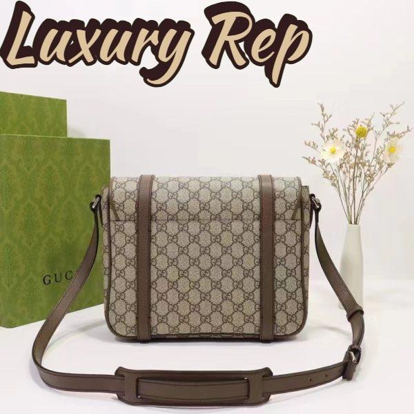 Replica Gucci Unisex GG Messenger Bag Beige Ebony GG Supreme Canvas Leather 5