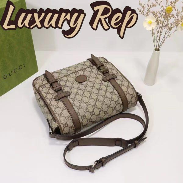 Replica Gucci Unisex GG Messenger Bag Beige Ebony GG Supreme Canvas Leather 6