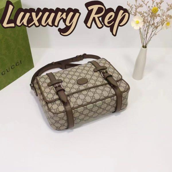 Replica Gucci Unisex GG Messenger Bag Beige Ebony GG Supreme Canvas Leather 7
