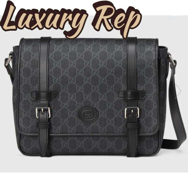 Replica Gucci Unisex GG Messenger Bag Black GG Supreme Canvas Black Leather