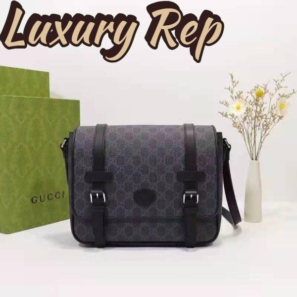 Replica Gucci Unisex GG Messenger Bag Black GG Supreme Canvas Black Leather 3