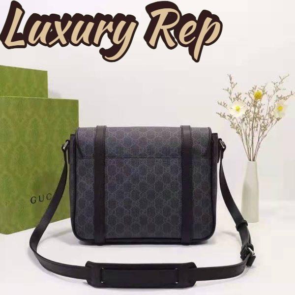 Replica Gucci Unisex GG Messenger Bag Black GG Supreme Canvas Black Leather 4