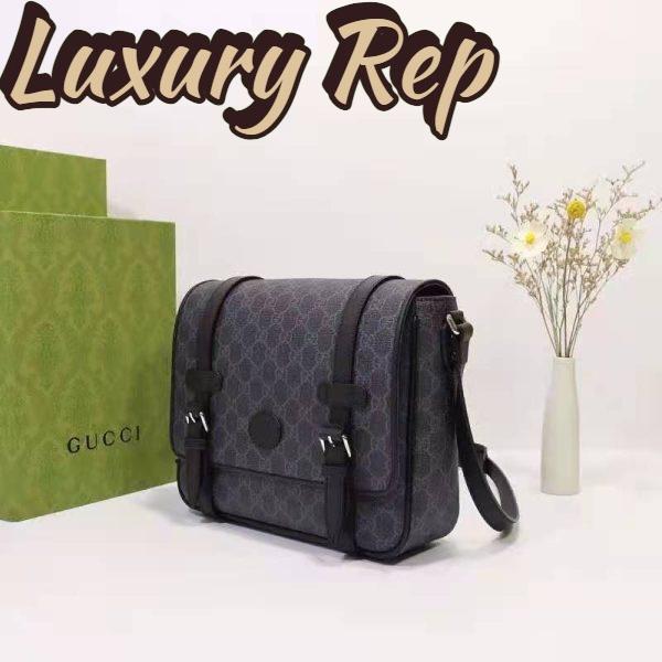 Replica Gucci Unisex GG Messenger Bag Black GG Supreme Canvas Black Leather 5