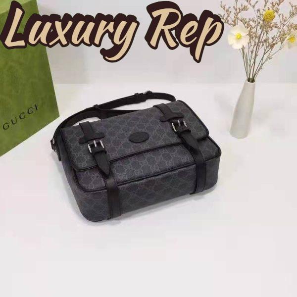 Replica Gucci Unisex GG Messenger Bag Black GG Supreme Canvas Black Leather 6
