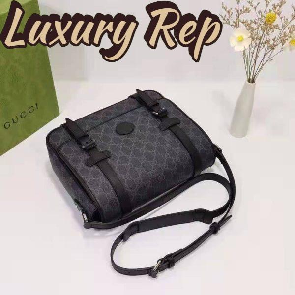 Replica Gucci Unisex GG Messenger Bag Black GG Supreme Canvas Black Leather 7