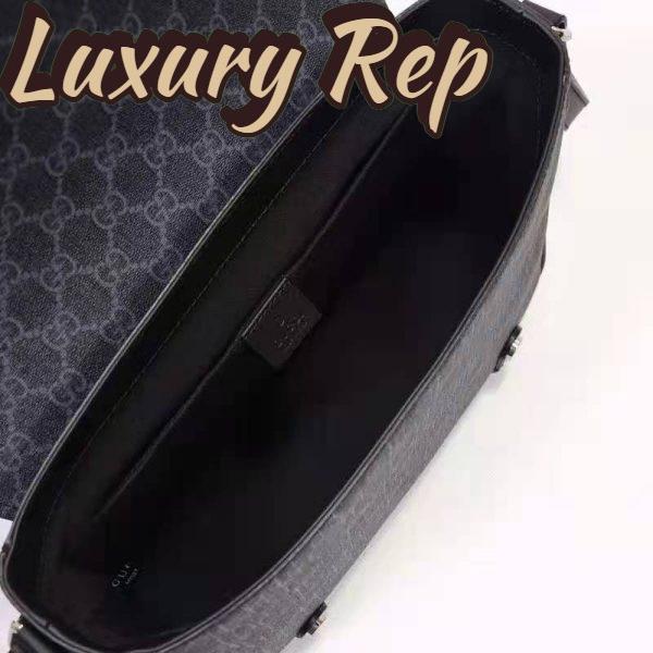 Replica Gucci Unisex GG Messenger Bag Black GG Supreme Canvas Black Leather 8