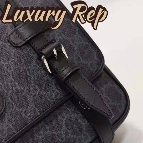 Replica Gucci Unisex GG Messenger Bag Black GG Supreme Canvas Black Leather 11
