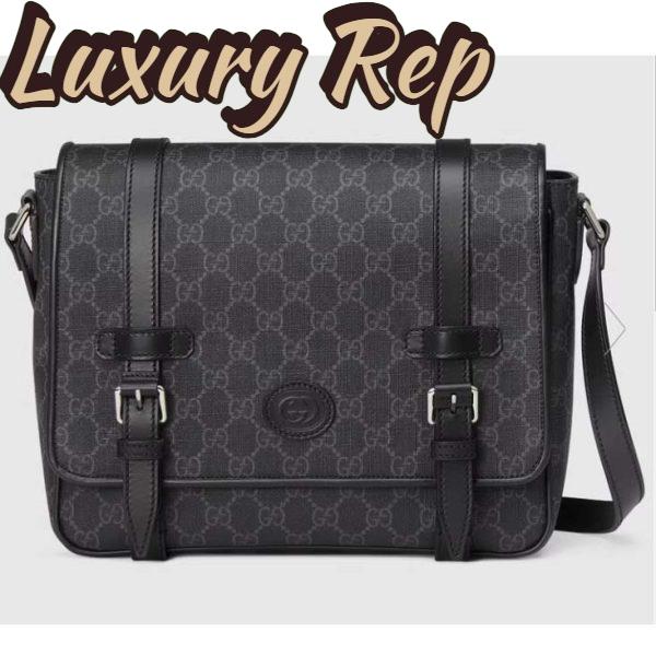 Replica Gucci Unisex GG Messenger Bag Black GG Supreme Canvas Leather 2