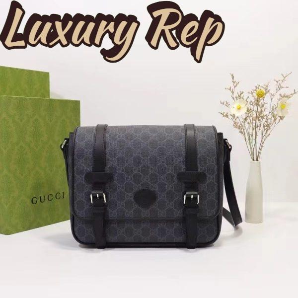 Replica Gucci Unisex GG Messenger Bag Black GG Supreme Canvas Leather 3