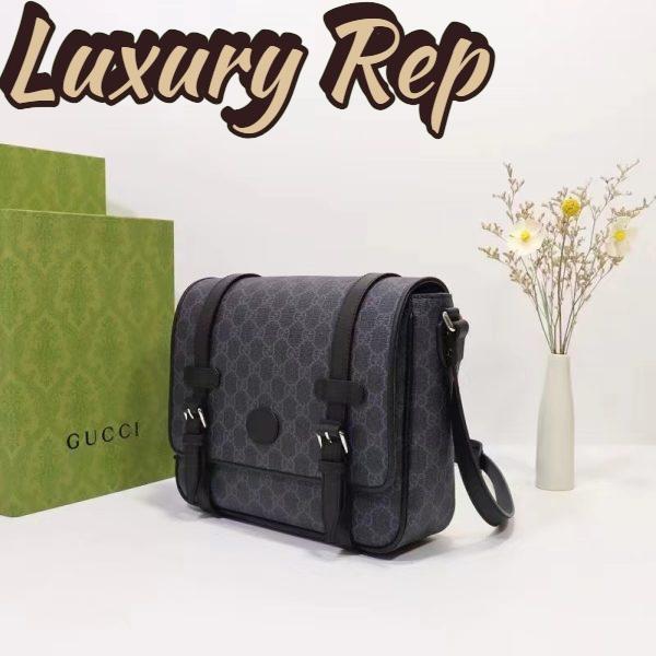 Replica Gucci Unisex GG Messenger Bag Black GG Supreme Canvas Leather 5