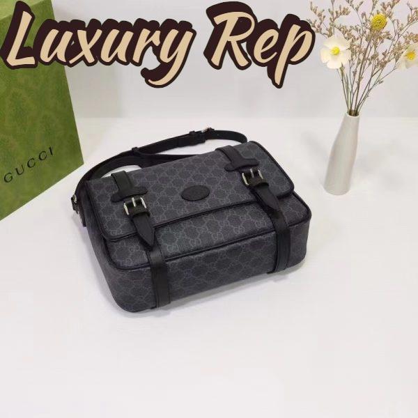 Replica Gucci Unisex GG Messenger Bag Black GG Supreme Canvas Leather 6